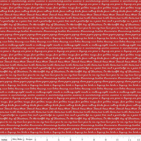 Quilting Cotton A Pear-fect Christmas Calling Words Red Riley Blake