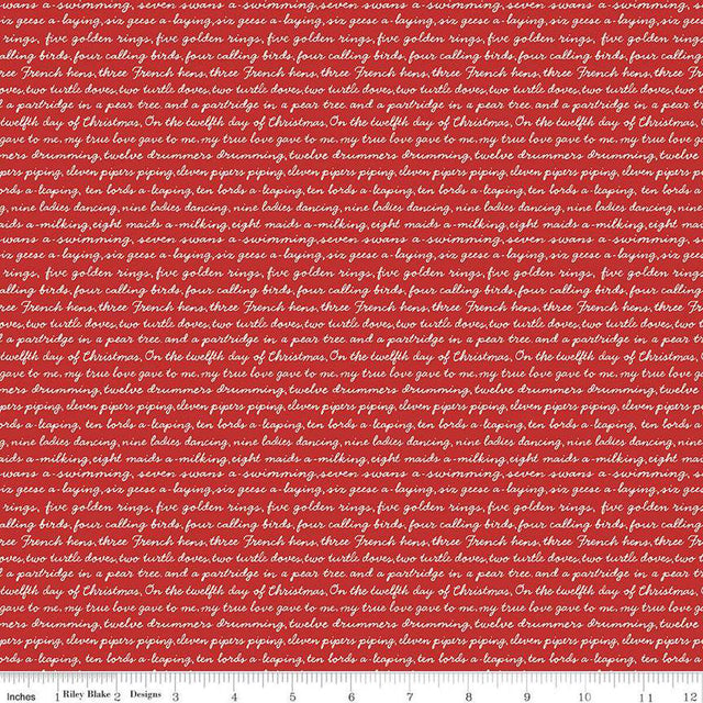 Quilting Cotton A Pear-fect Christmas Calling Words Red Riley Blake