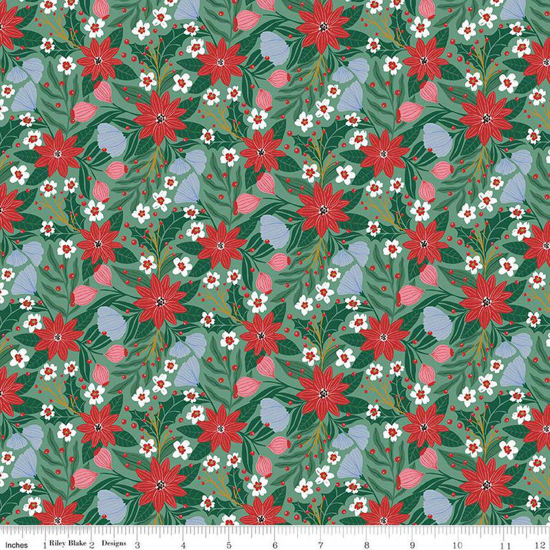 Quilting Cotton A Pear-fect Christmas Flowers Dancing Mint Riley Blake
