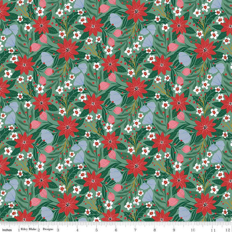 Quilting Cotton A Pear-fect Christmas Flowers Dancing Mint Riley Blake