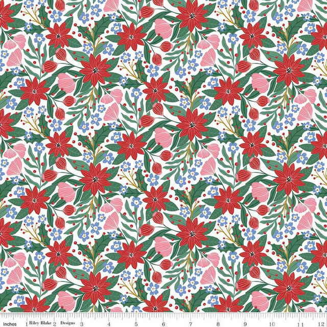 Quilting Cotton A Pear-fect Christmas Flowers Dancing White Riley Blake