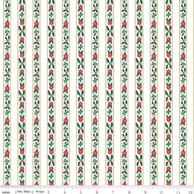 Quilting Cotton A Pear-fect Christmas French Stripe White Riley Blake
