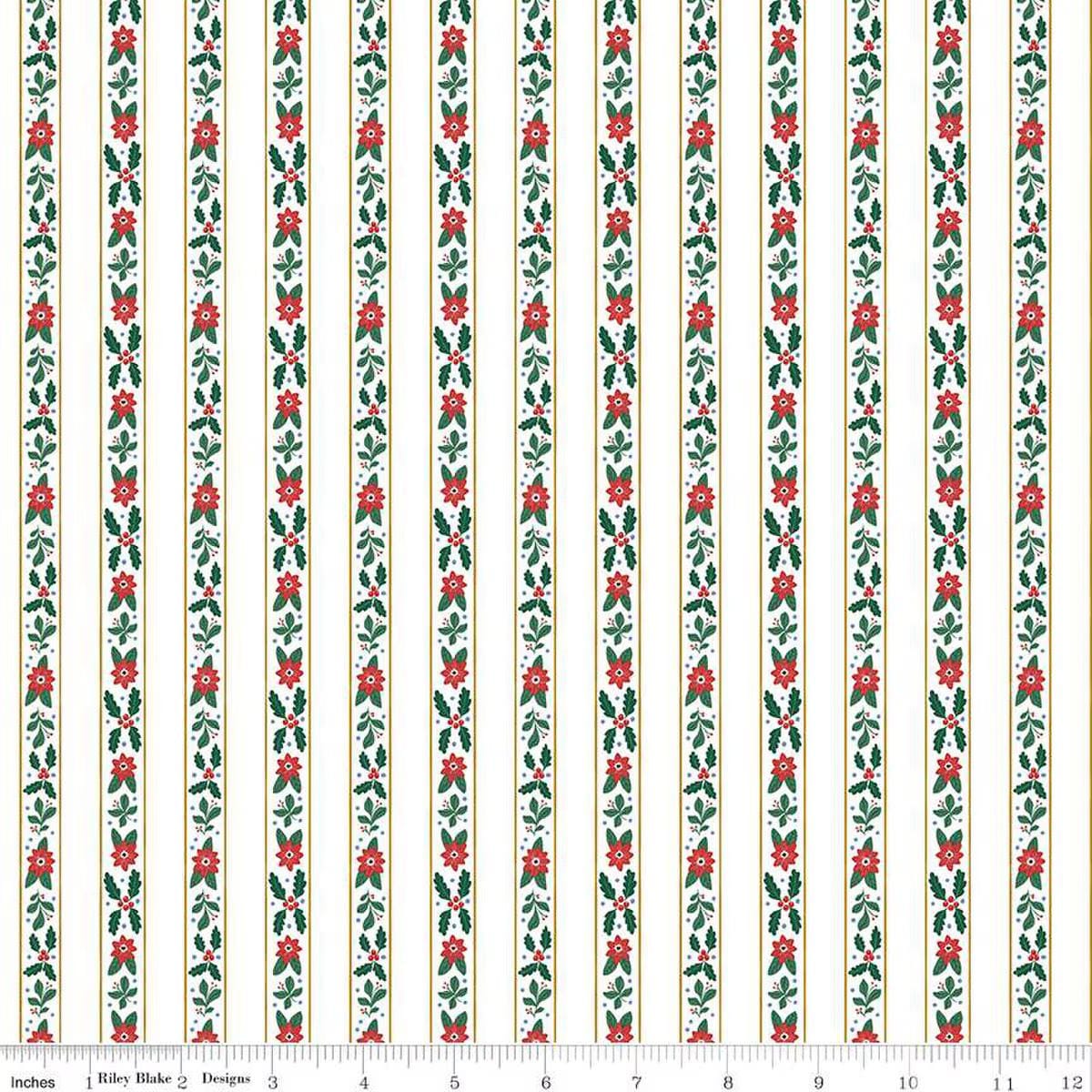 Quilting Cotton A Pear-fect Christmas French Stripe White Riley Blake