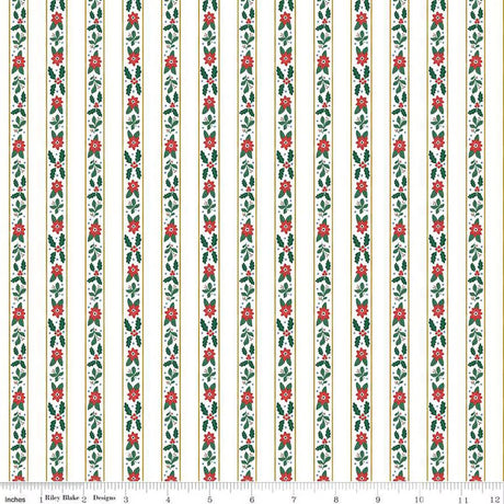 Quilting Cotton A Pear-fect Christmas French Stripe White Riley Blake