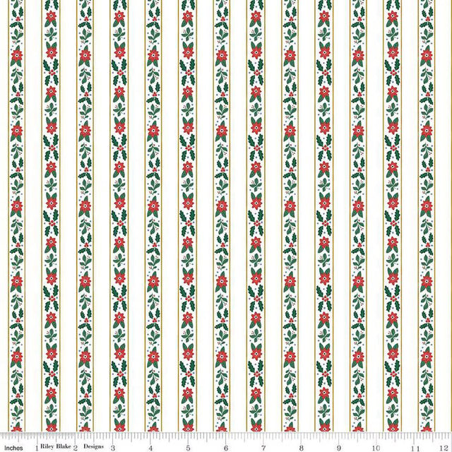 Quilting Cotton A Pear-fect Christmas French Stripe White Riley Blake