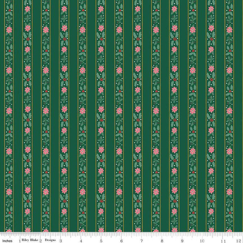 Quilting Cotton A Pear-fect Christmas French Stripe Green Riley Blake