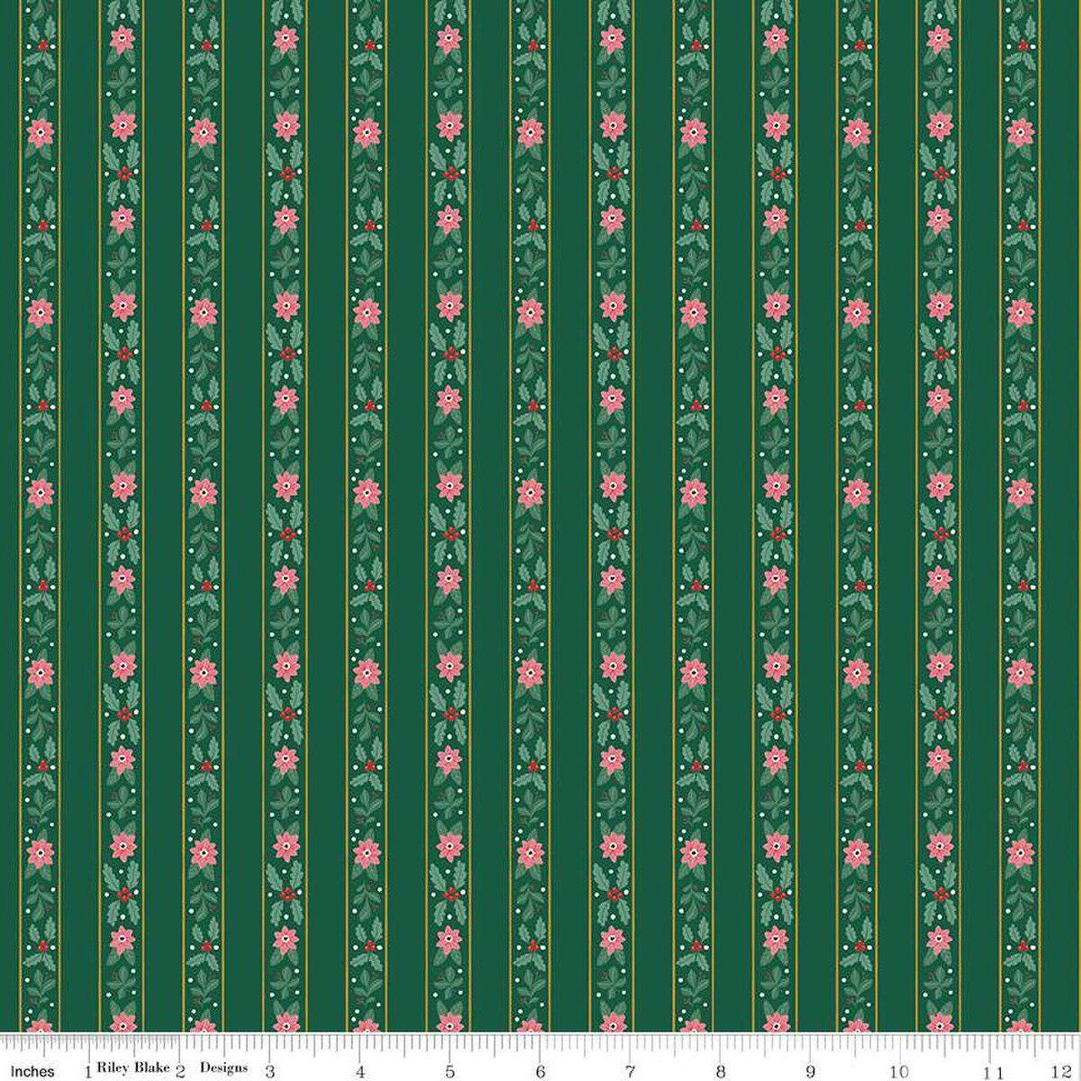 Quilting Cotton A Pear-fect Christmas French Stripe Green Riley Blake