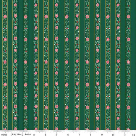 Quilting Cotton A Pear-fect Christmas French Stripe Green Riley Blake