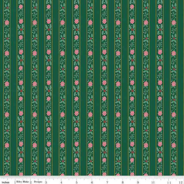 Quilting Cotton A Pear-fect Christmas French Stripe Green Riley Blake