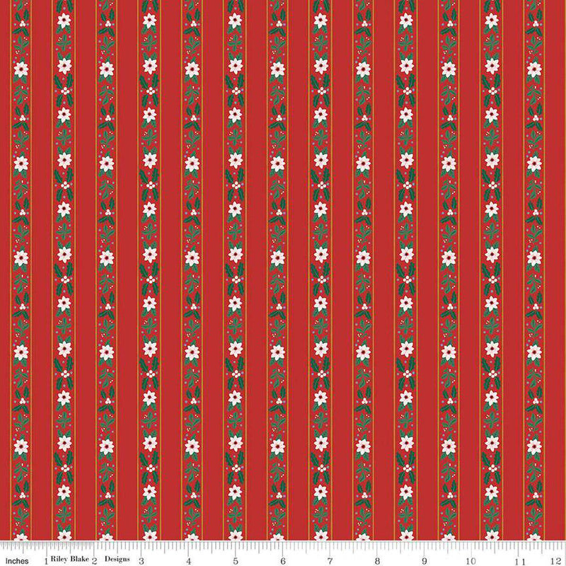 Quilting Cotton A Pear-fect Christmas French Stripe Red Riley Blake