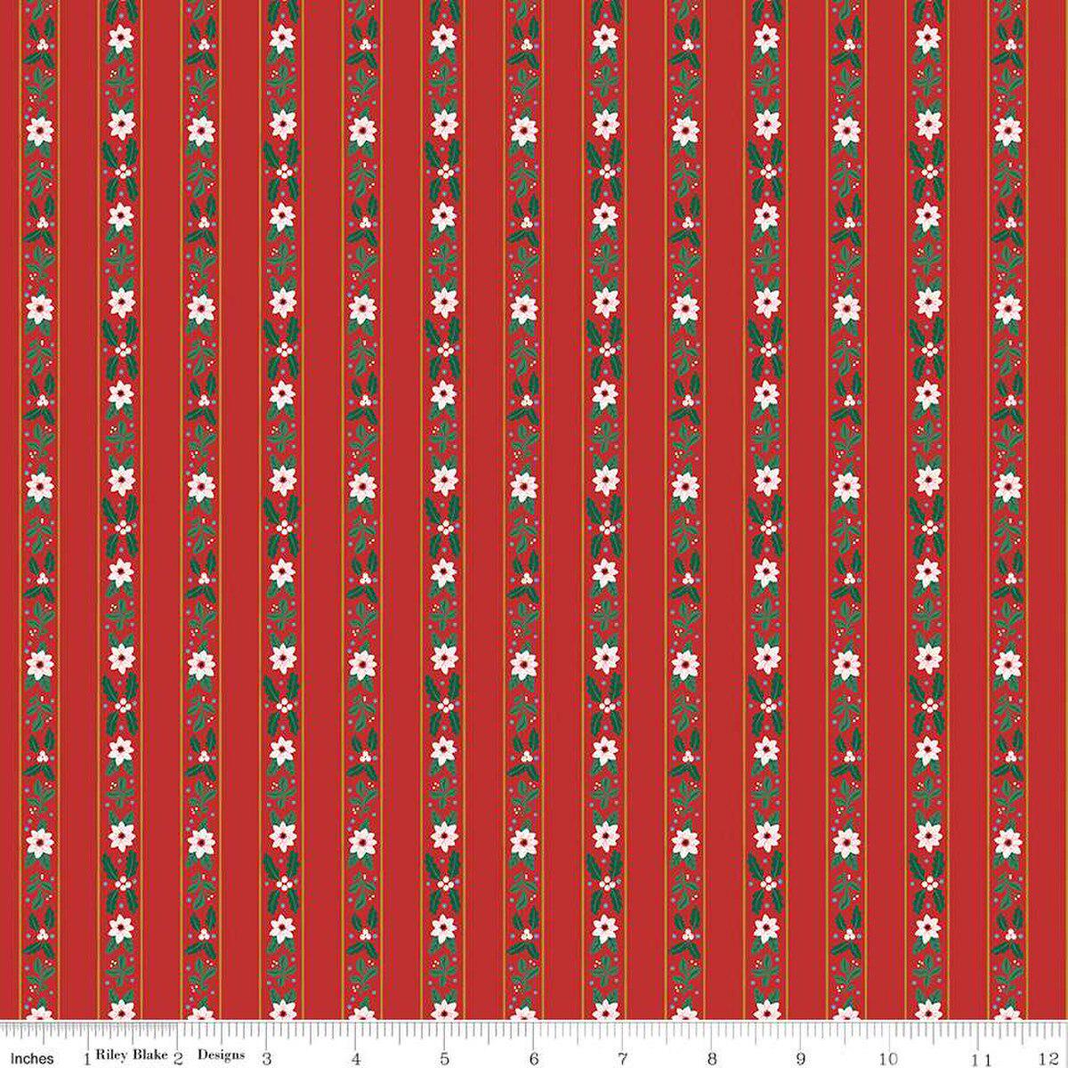 Quilting Cotton A Pear-fect Christmas French Stripe Red Riley Blake