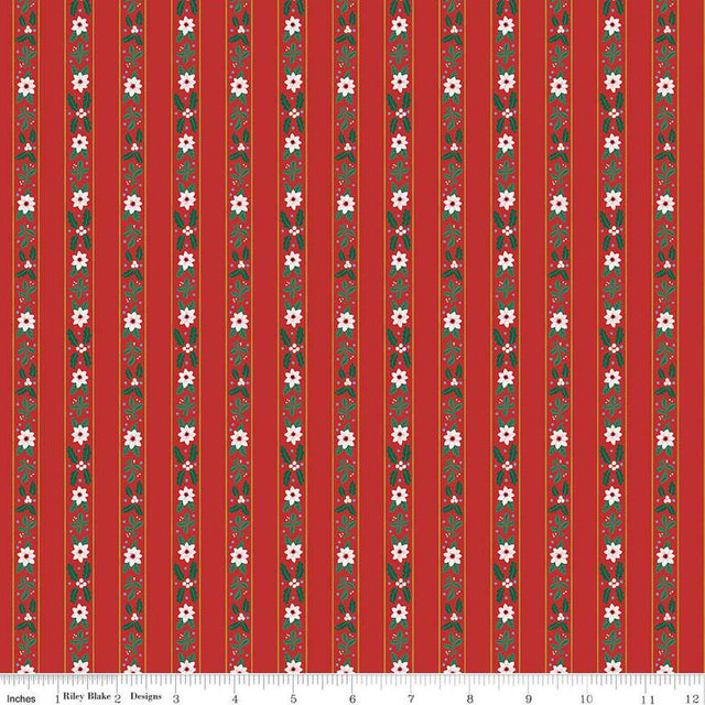Quilting Cotton A Pear-fect Christmas French Stripe Red Riley Blake