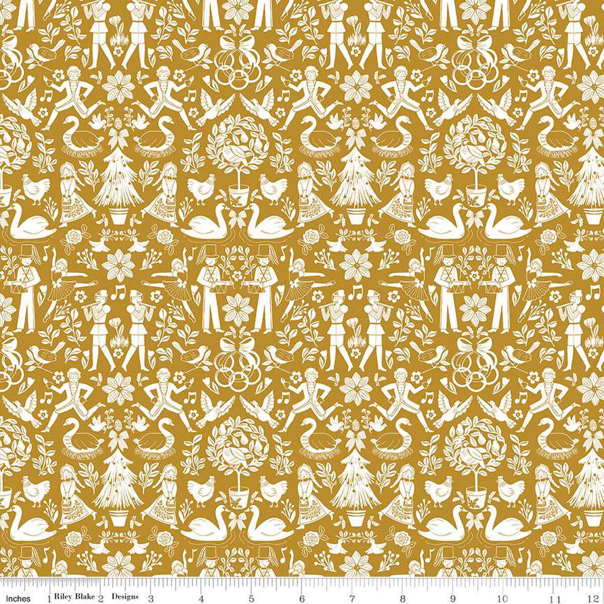 Quilting Cotton A Pear-fect Christmas Lords A-Leaping Gold