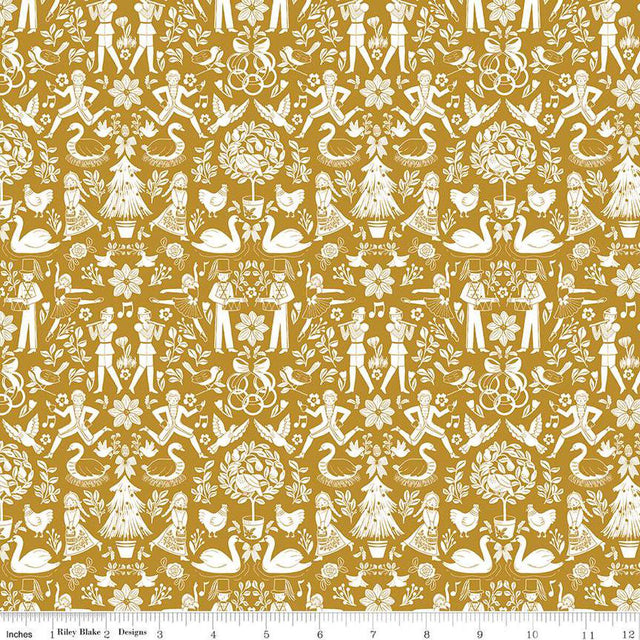 Quilting Cotton A Pear-fect Christmas Lords A-Leaping Gold