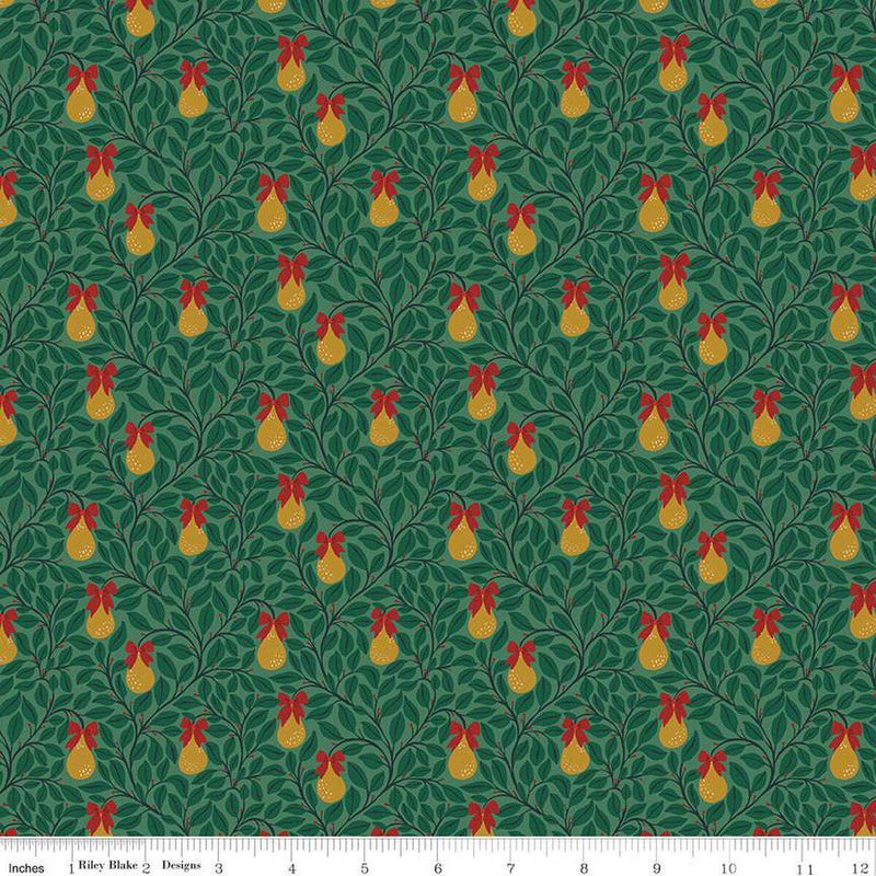 Quilting Cotton A Pear-fect Christmas Pear Tree Green Riley Blake