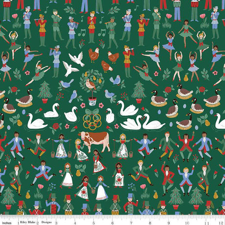 Quilting Cotton A Pear-fect Christmas Twelfth Day Green Riley Blake