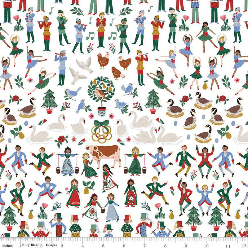 Quilting Cotton A Pear-fect Christmas Twelfth Day White Riley Blake