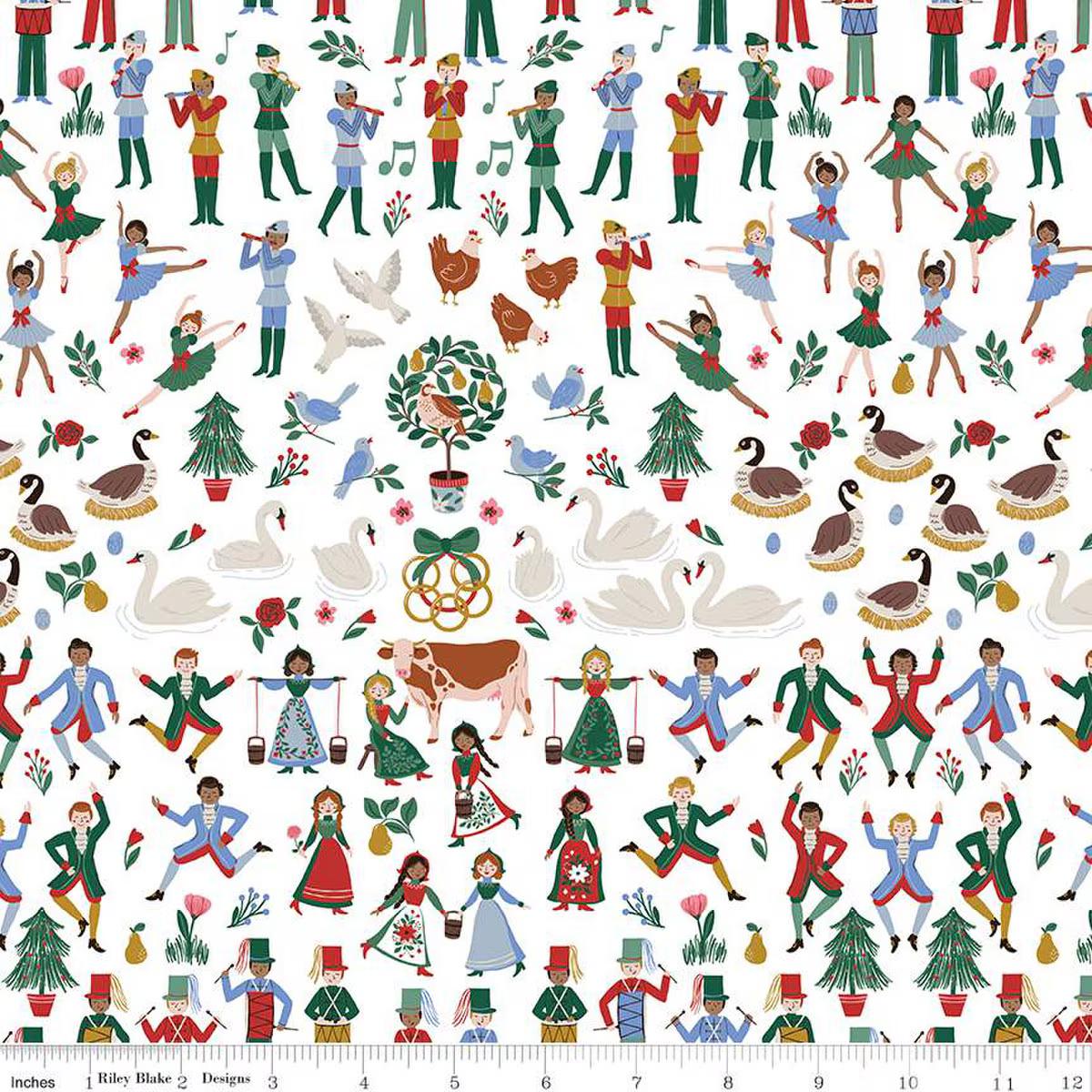 Quilting Cotton A Pear-fect Christmas Twelfth Day White Riley Blake