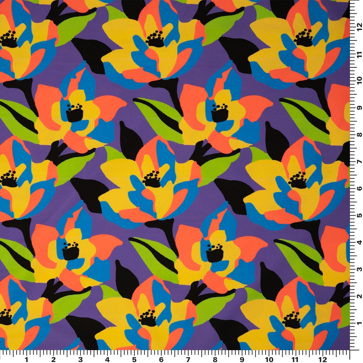 Abstract Painted Lilies Nylon Spandex Fabric - Multicolor, Abstract Painted Lilies, 55/56" Width (1 Yard)
