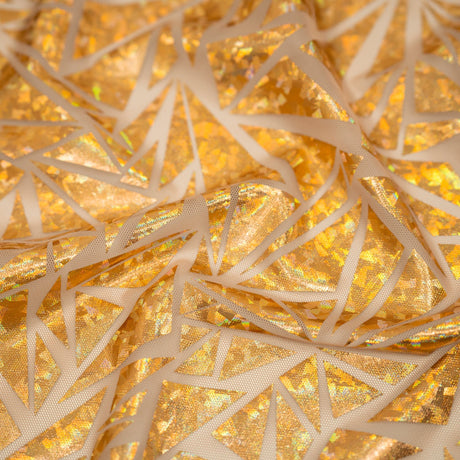 Abstract Triangle Polyester Mesh Fabric - Shattered Glass Foil Print, 58/59" Width (1 Yard)