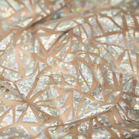 Abstract Triangle Polyester Mesh Fabric - Shattered Glass Foil, 58"/59" Width (1 Yard)