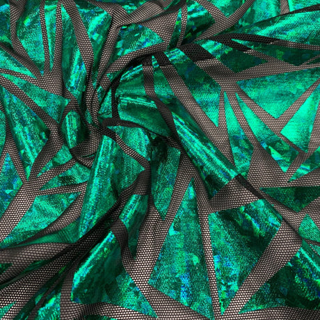 Abstract Triangle Polyester Mesh Fabric - Shattered Glass Foil Print, 58/59" Width (1 Yard)