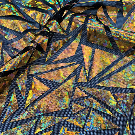 Abstract Triangle Polyester Mesh Fabric - Shattered Glass Foil Print, 58/59" Width (1 Yard)