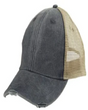 Adam'S AD48 Cap Cotton Nylon Mesh Fabric - Black/Tan, Six Panel, Mid-Crown, Distressed Torn Visor (1 Cap)