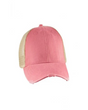 Adam's AD48 Cap Cotton Nylon Cap - Coral/Tan, Six Panel, Mid-Crown, Structured, Distressed Torn Visor (1 Cap)