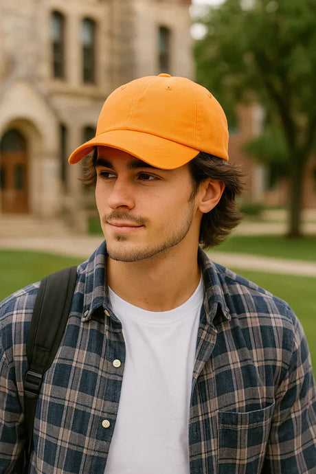 Adam'S AD01 Cotton Twill Fabric - Tangerine, Six Panel, Unconstructed, Low Profile (1 Cap)