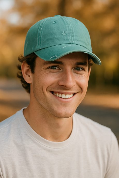 LP108 Distressed Cotton Twill Cap - Forest Green, Heavy Distressing, Curved Visor (1 Cap)