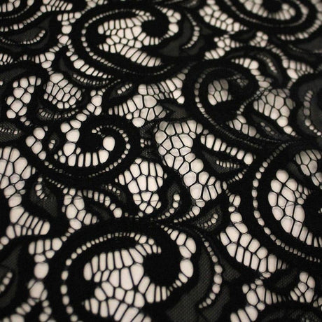Adelaide Stretch Lace Nylon Spandex Fabric - Black, 57/58" Width, 2-Way Stretch (1 Yard)