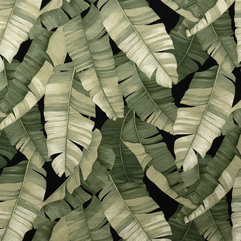 All Over Banana Leaf Cotton Heavy Barkcloth Fabric - Black, Mint Blue, Beige Banana Leaf Print, 36" X 56" (1 Yard)