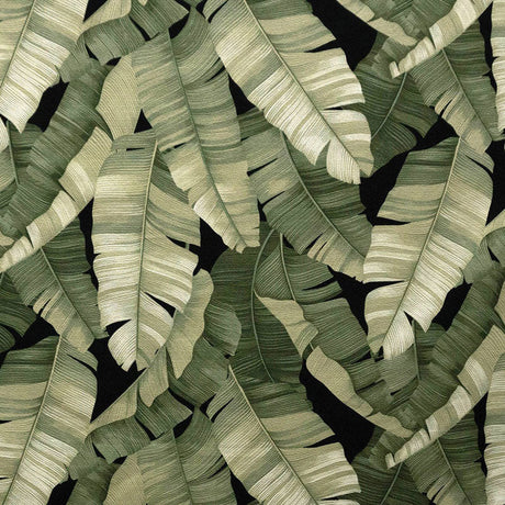 All Over Banana Leaf Cotton Heavy Barkcloth Fabric - Black, Mint Blue, Beige Banana Leaf Print, 36" X 56" (1 Yard)