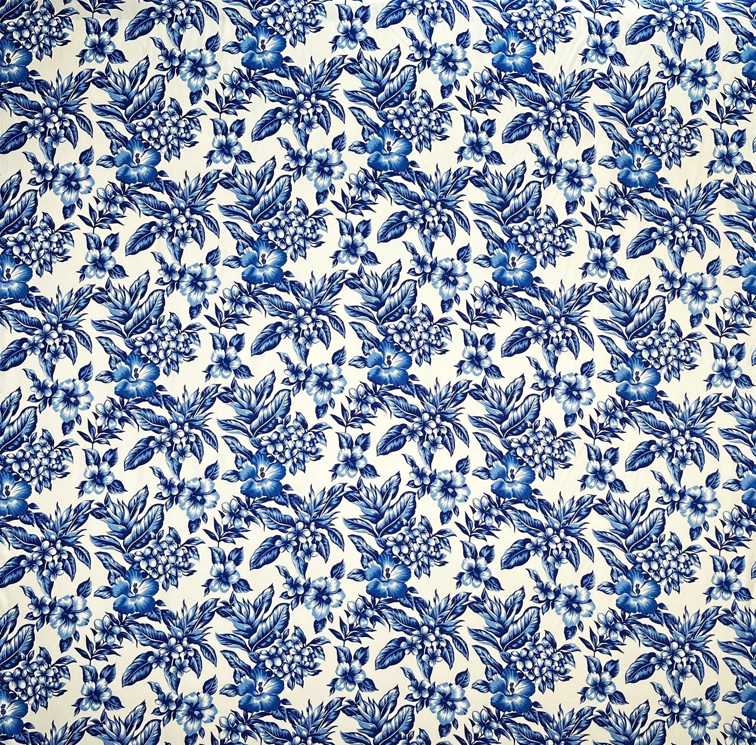 Rayon Poplin Fabric All Over Hibiscus Plumeria Tropical Leaves