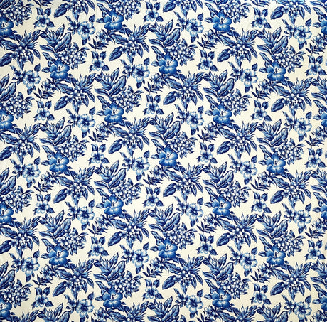 Rayon Poplin Fabric All Over Hibiscus Plumeria Tropical Leaves