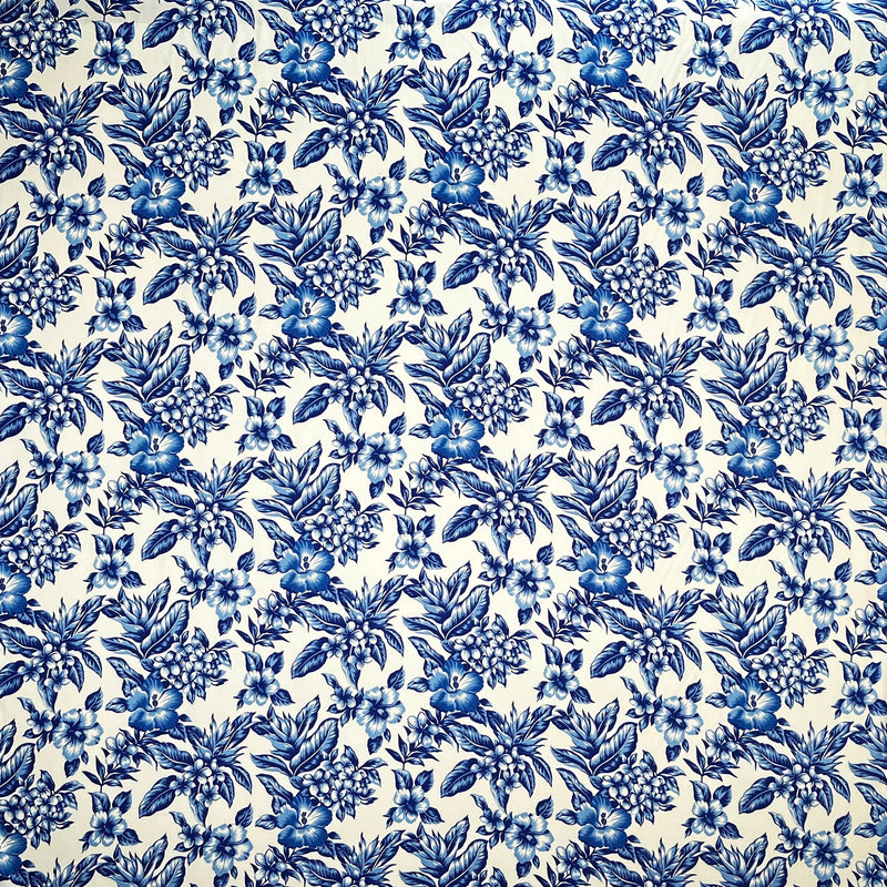 All Over Hibiscus Plumeria Tropical Leaves Rayon Poplin Fabric - Tropical Floral Print, 36" X 45" (1 Yard)