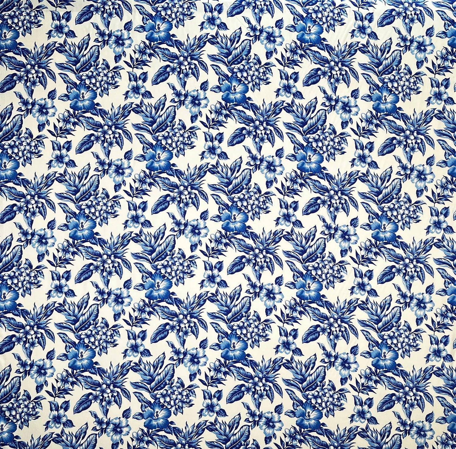 All Over Hibiscus Plumeria Tropical Leaves Rayon Poplin Fabric - Tropical Floral Print, 36" X 45" (1 Yard)