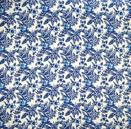 All Over Hibiscus Plumeria Tropical Leaves Rayon Poplin Fabric - Tropical Floral Print, 36" X 45" (1 Yard)