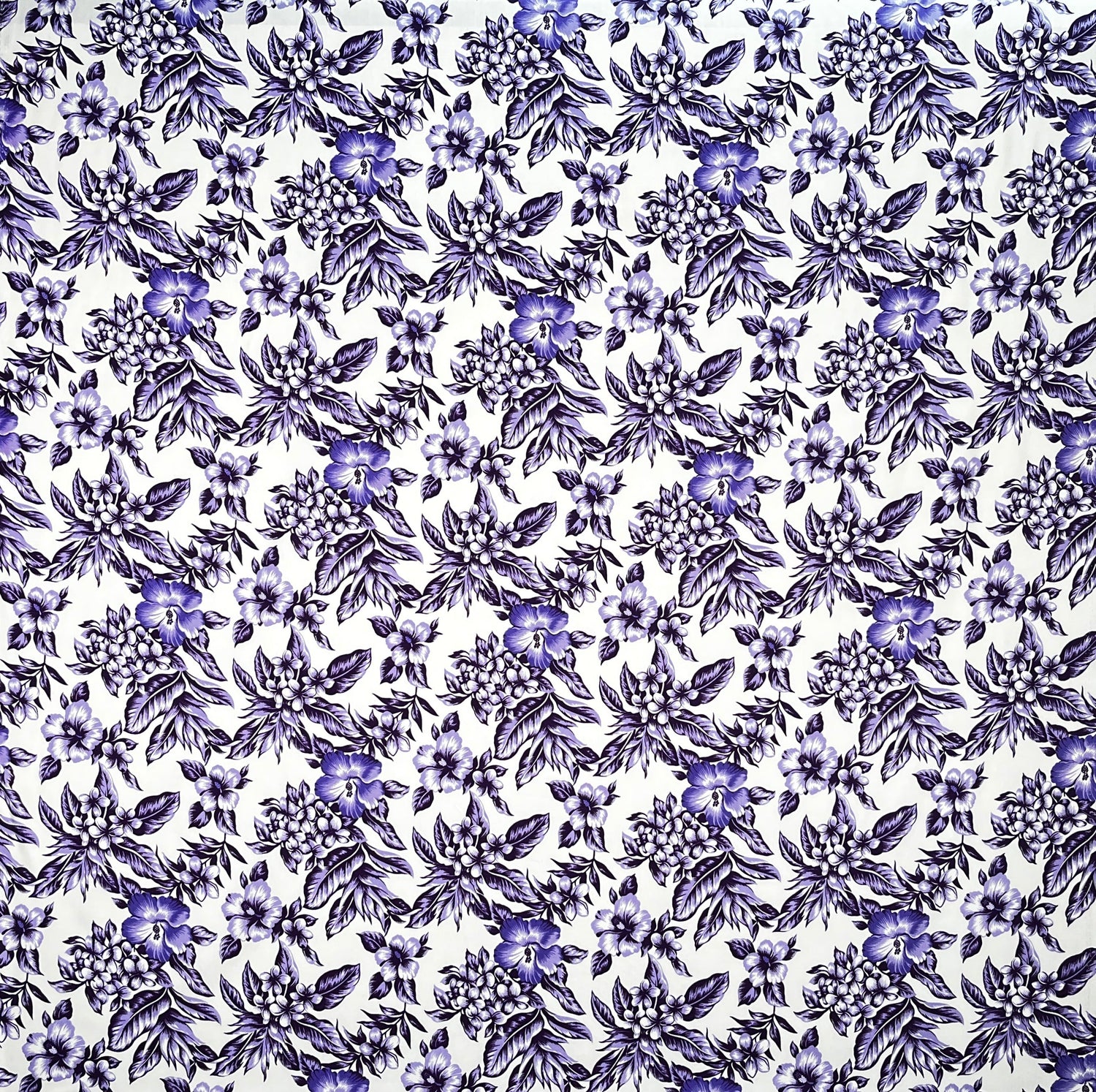 Rayon Poplin Fabric All Over Hibiscus Plumeria Tropical Leaves