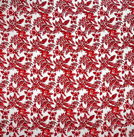 Rayon Poplin Fabric All Over Hibiscus Plumeria Tropical Leaves