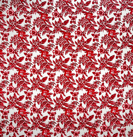 All Over Hibiscus Plumeria Tropical Leaves Rayon Poplin Fabric - Tropical Floral Print, 36" X 45" (1 Yard)