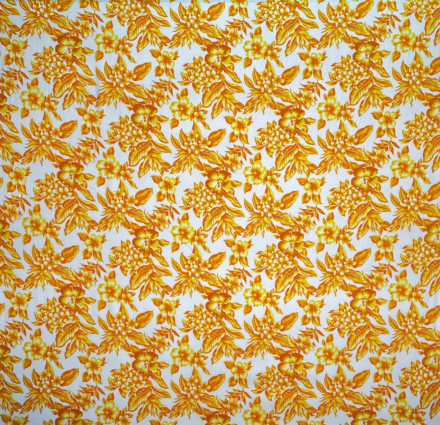 All Over Hibiscus Plumeria Tropical Leaves Rayon Poplin Fabric - Purple, Blue, Red, Yellow, White, 36" X 45" (1 Yard)