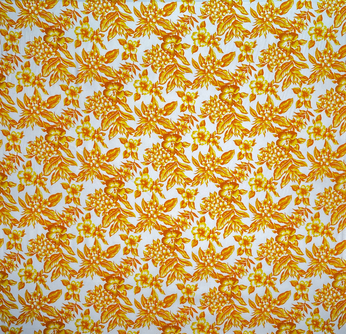 All Over Hibiscus Plumeria Tropical Leaves Rayon Poplin Fabric - Tropical Floral Print, 36" X 45" (1 Yard)