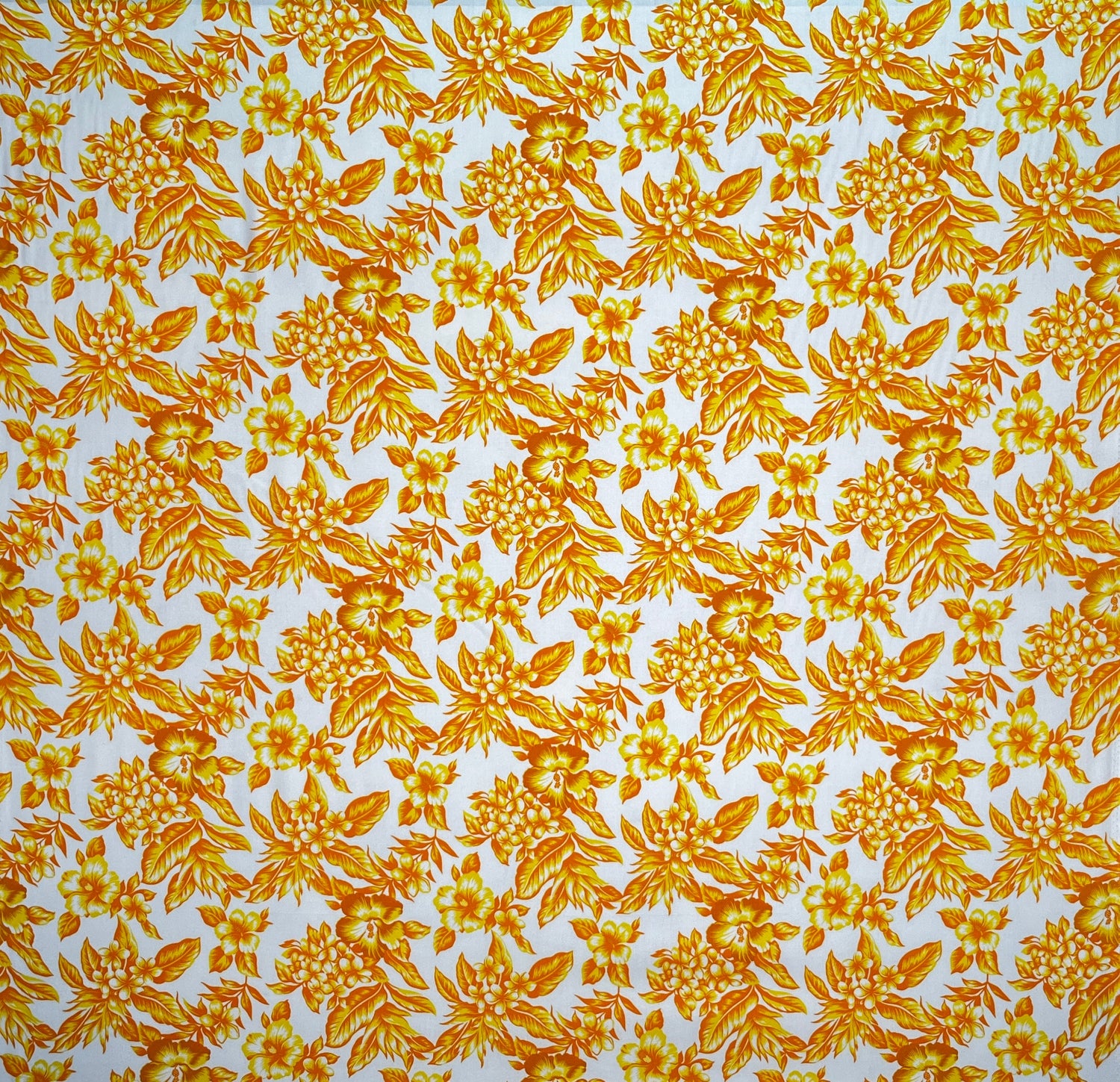 All Over Hibiscus Plumeria Tropical Leaves Rayon Poplin Fabric - Tropical Floral Print, 36" X 45" (1 Yard)