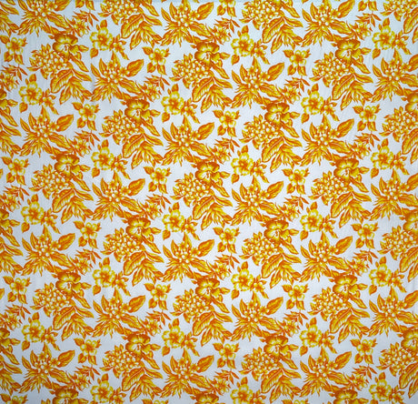 All Over Hibiscus Plumeria Tropical Leaves Rayon Poplin Fabric - Tropical Floral Print, 36" X 45" (1 Yard)