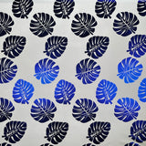 All Over Monstera Leaf Design Polyester Foil Fabric - Red/Black, Black/Silver, White/Royal, 36" X 60" (1 Yard)