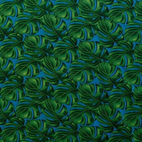 All Over Monstera Leaf Polyester Fabric - Magenta/Royal, White/Green, Turquoise/Green, Yellow/Green, 36" X 45" Width (1 Yard)