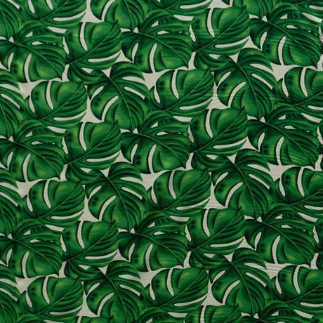All Over Monstera Leaf Polyester Fabric - Bright Green Monstera Leaf Print, 36" X 45" (1 Yard)
