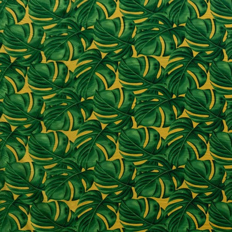 All Over Monstera Leaf Polyester Fabric - Magenta/Royal, White/Green, Turquoise/Green, Yellow/Green, 36" X 45" Width (1 Yard)